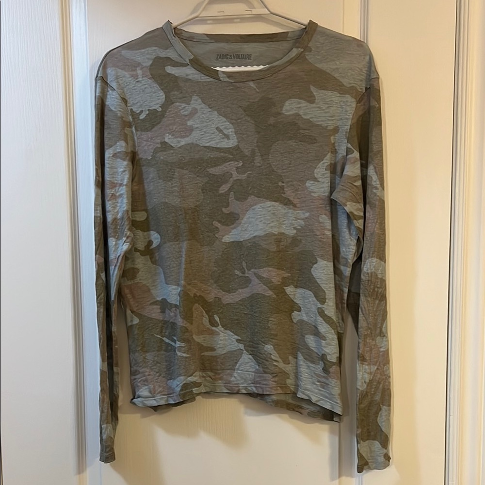 Zadig & Voltaire Long Sleeve Camo Tee in Olive, Light Gray